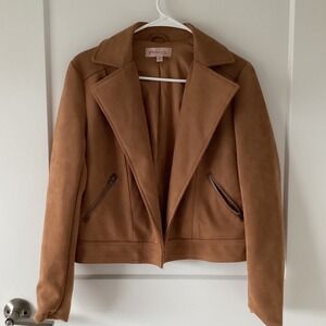 Philosophy Faux Suede Moto Jacket Brown Camel Zip Pockets Women's‎ XS